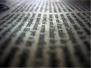 Close up photograph of a print manuscript. 